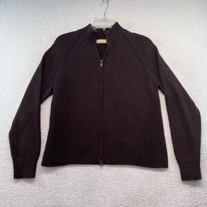 Kate Hill Petite Full Zip Sweater Women's Large Brown Ribbed Mock Neck Knit